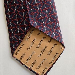 Pierre Cardin Navy Tie with Red Geometric Pattern